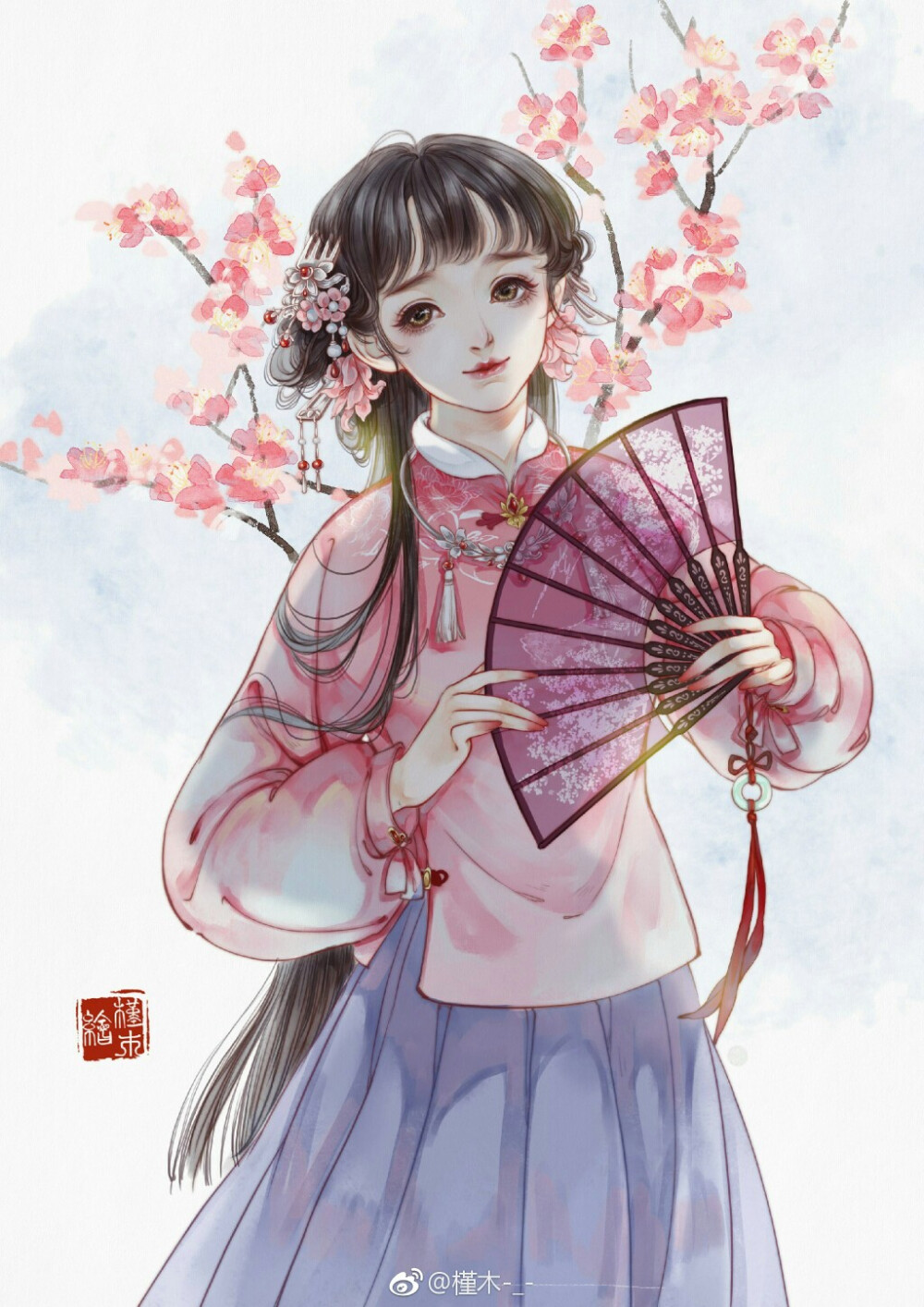 手绘古风持扇女子
画师：槿木