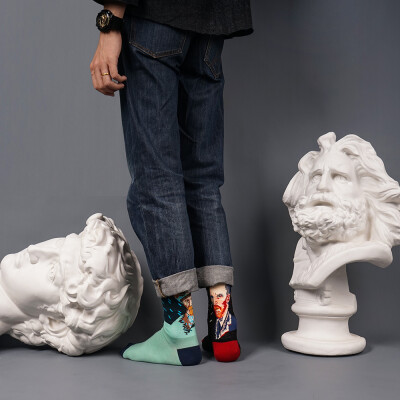 QUICKSOOX 梵高自画像 原创设计师款潮袜中筒街头英伦风男士袜子