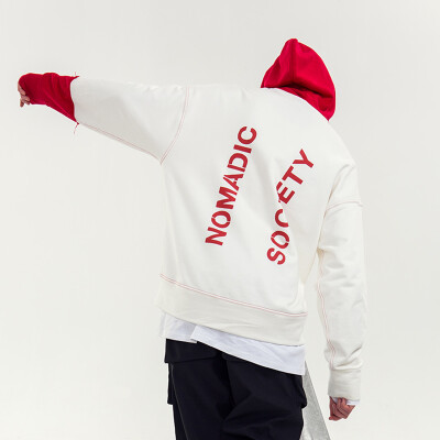 MODITEC 17AW RED &amp; WHITE SPLICING HOODIE 杜邦纸拼色帽衫