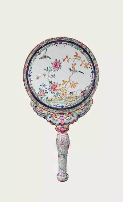 清乾隆 铜胎画珐琅花鸟纹把镜 Jorge Welsh旧藏