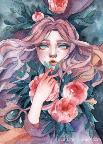 少女 花 ~ 菲律宾插画艺术家margaret morales水彩人物插画作品