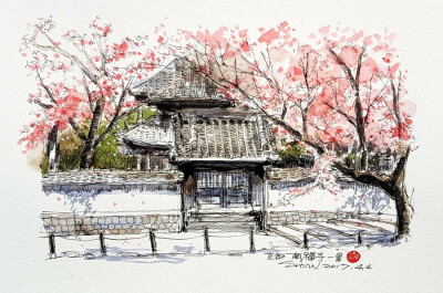 清新水彩#街景# 作者：台湾插画师李善图