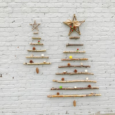 幼儿园走廊壁挂干花松果天然装饰摆件圣诞树饰品挂橡果复古道具