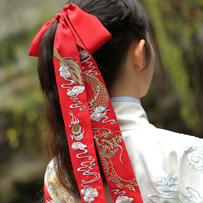 钟灵记【龙纹发带】汉服配饰 绣花古风系带头绳百搭非古装男女款