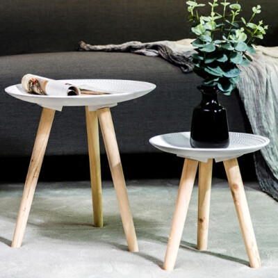 北欧创意家居复古木质三角托盘架客厅装饰圆桌小茶几床头桌小边桌