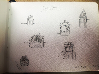 cup cake 杯子蛋糕 线稿 插画