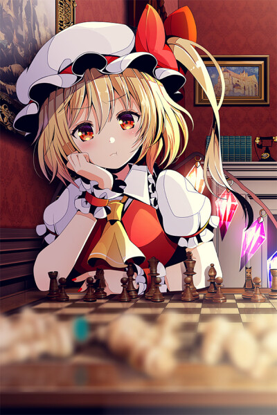 Tags: Anime, Yuuka Nonoko, Touhou, Flandre Scarlet, Painting (Object), Chess, :T, Red Vest, Fanart From Pixiv, Pixiv, Fanart