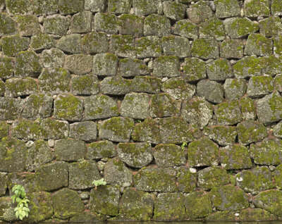 brick bricks medieval old castle wall Japan Japanese moss mossy boulders groutless