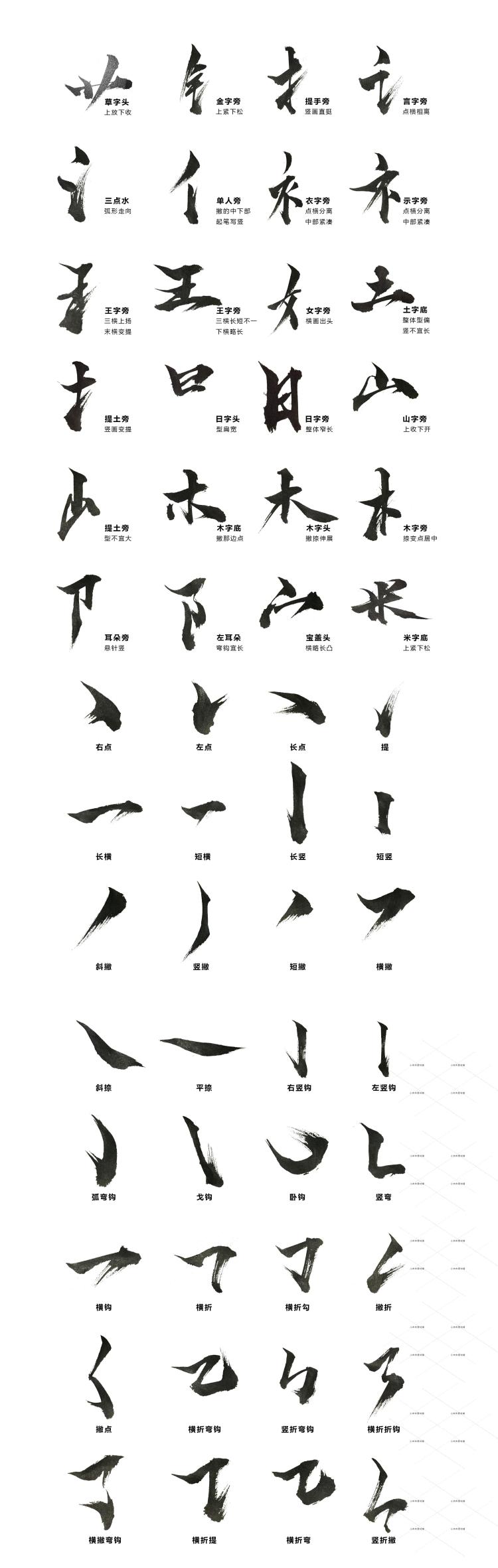 中文汉字古风手写毛笔书法字体笔触偏旁部首 字贴海报PSD113素材