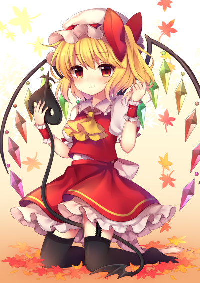 Tags: Anime, Ruhika, Touhou, Flandre Scarlet, Hair In Hand, Red Vest, Laevatein, Frilled Cuffs, Pixiv, Fanart, Fanart From Pixiv