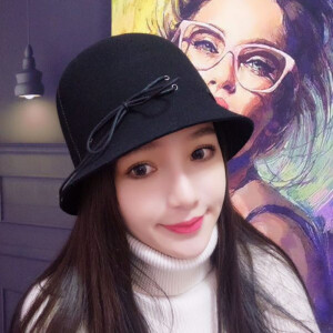 1212  又见炊烟高品质羊毛撞色设计黑色渔夫帽子女士羊毛呢帽