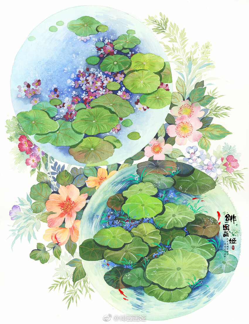 #飞乐鸟分享# 山气花香无着处，今朝来向画中听。来自： @绯园画姬 ​​