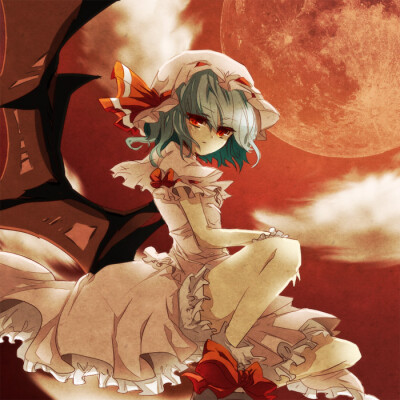 Tags: Anime, Uru Uzuki, Touhou, Remilia Scarlet, Red Sky, :/, Red Moon, Fanart, Pixiv, Fanart From Pixiv