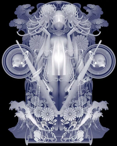 / Kazuki Takamatsu /
日本新生代艺术家
以其独特的、高辨识度的单色画闻名
他擅长用深浅不同的丙烯颜料
涂抹出立体人形
细腻的单色渐变处理
让画中人周身围绕莹莹辉光
仿佛是来自异世界的美丽修罗
而且，这是纯手绘…