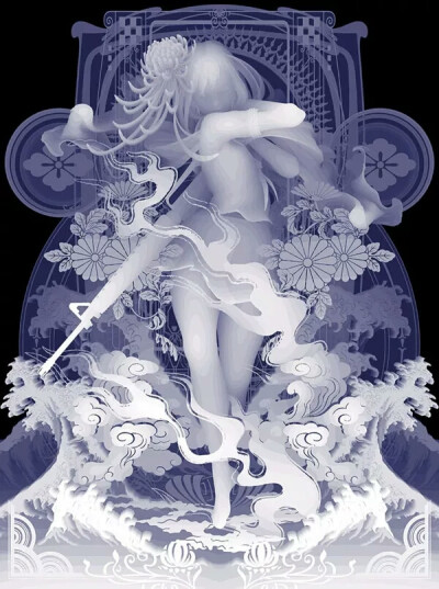 / Kazuki Takamatsu /
日本新生代艺术家
以其独特的、高辨识度的单色画闻名
他擅长用深浅不同的丙烯颜料
涂抹出立体人形
细腻的单色渐变处理
让画中人周身围绕莹莹辉光
仿佛是来自异世界的美丽修罗
而且，这是纯手绘…