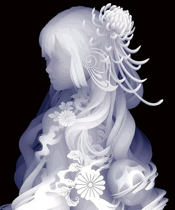 / Kazuki Takamatsu /
日本新生代艺术家
以其独特的、高辨识度的单色画闻名
他擅长用深浅不同的丙烯颜料
涂抹出立体人形
细腻的单色渐变处理
让画中人周身围绕莹莹辉光
仿佛是来自异世界的美丽修罗
而且，这是纯手绘作品哦
