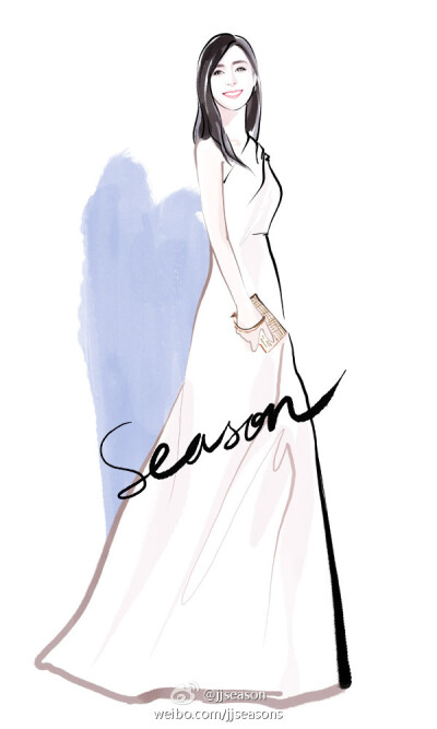 #jjseason插画# #明星红毯礼服插画# ----- @张静初 身着Narciso Rodriguez 2017早春系列礼服，佩戴@PIAGET伯爵 珠宝，气质优雅出席#微博之夜# 。 ​​​​