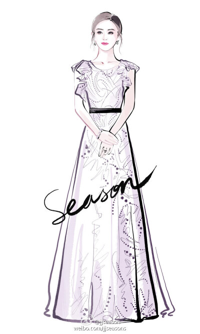 #jjseason插画# #明星红毯礼服插画# ----- @赵丽颖 @JennyPackham官博 2017礼服长裙，优雅出席2016百度时刻商业峰会， 获“2016年百度数字资产榜”#最有价值女艺人#。