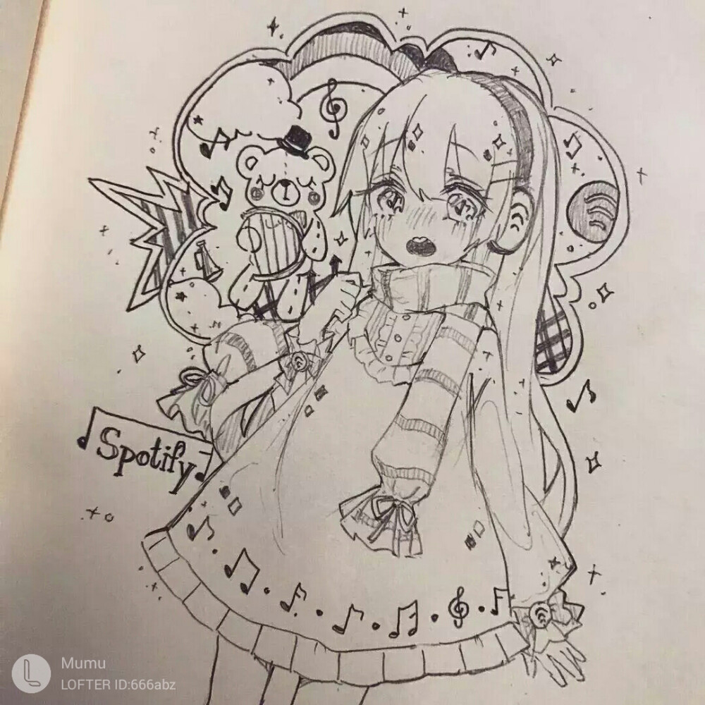 马克笔动漫手绘少女头像壁纸黑白插画画师mumu侵权致歉