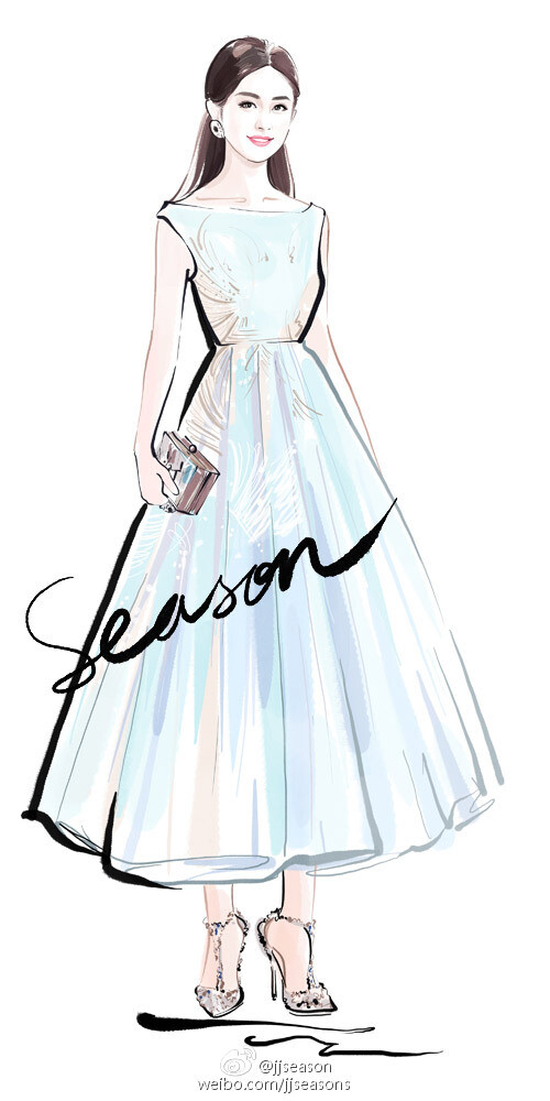 #jjseason插画# #明星红毯礼服插画# ----- @赵丽颖 身穿PAOLO SEBASTIAN2016秋冬礼服搭配Paula Cademartori 手包与@Jimmy-Choo 高跟鞋，清新甜美出席#芭莎明星慈善夜# 。