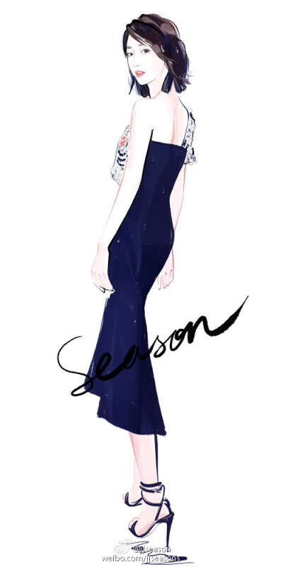 #jjseason插画# #时尚##插画# ----- 7月25日，@周冬雨 一袭Peter Pilotto 2016 秋冬系列黑色长裙，搭配@Jimmy-Choo 细跟凉鞋，优雅精致出席电影《七月与安生》定档发布会