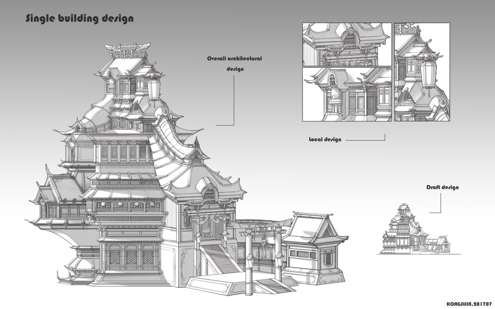 国古建筑设计线稿