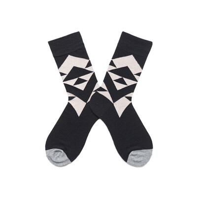 LIFEDIFF几何拼接中筒棉袜纯色简约打底袜男女款潮流情侣袜子