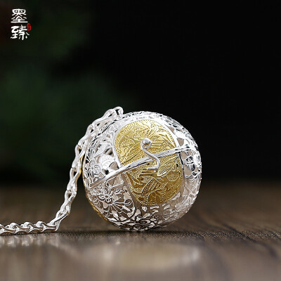墨臻 手工镂空纯银香薰球鎏金香球香囊 法门球