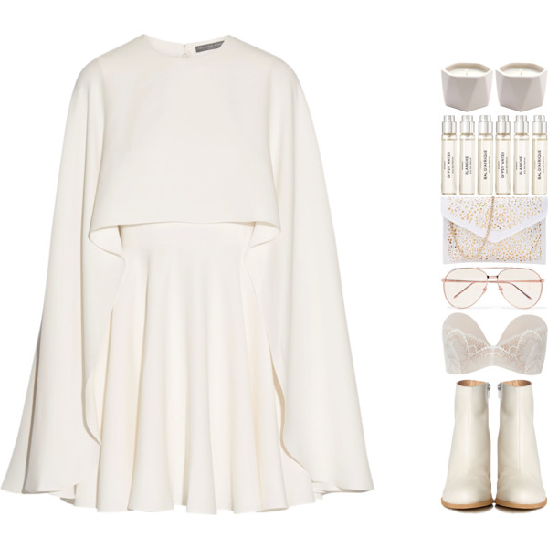 A fashion look from October 2017 featuring short white dresses, padded bra and leather bootie. Browse and shop related looks.