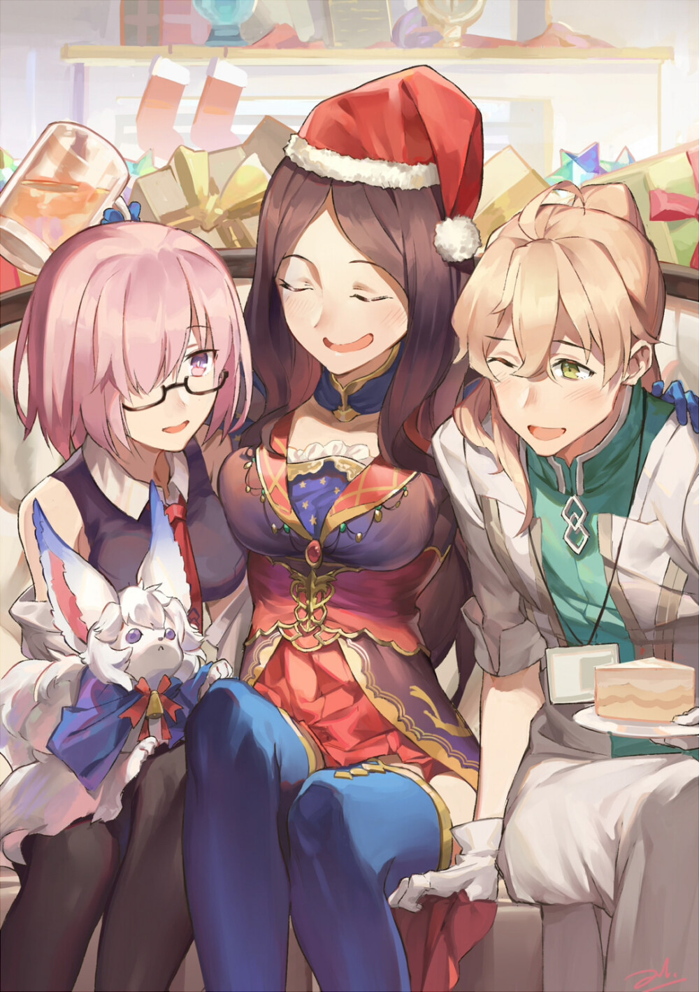 【来源pixiv，侵删】Merry Christmas
画师：边缘骑士
玛修·基列莱特，罗马尼·阿基曼，芙芙……
动漫/二次元/原创/同人画/插画/手绘/头像/壁纸/锁屏/背景/美少女/短发/紫瞳/小清新/天然呆