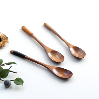 日式原木手工木勺 文艺天然植物大漆缠绳楠木勺 沙拉甜品勺搅拌勺