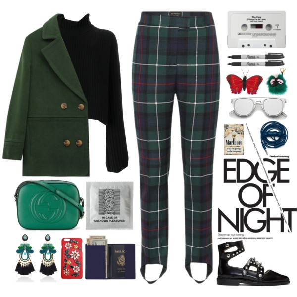 A fashion look from January 2018 featuring long sleeve sweater, double breasted woolen coat and tartan trousers. Browse and shop related looks.