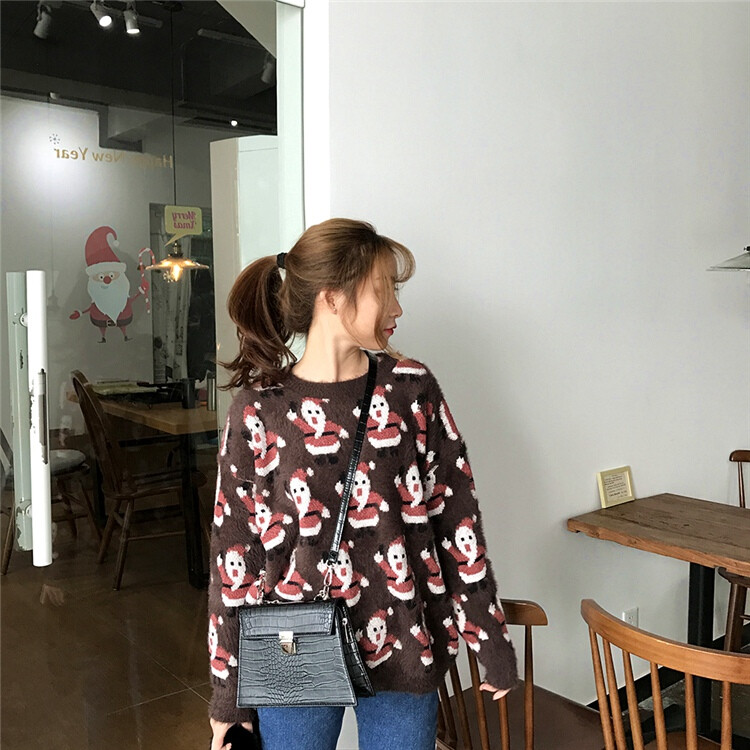 kumayes 冬装减龄圣诞上衣慵懒宽松套头韩版针织毛线衫毛衣女