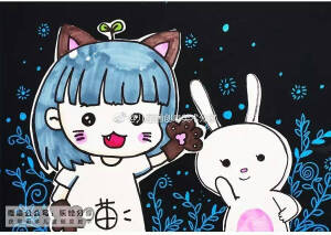 简笔画可爱的小女生及小白兔