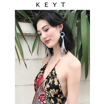 KEYT石斑baby蓝色羽毛耳环 韩国派对网红超仙少女ins天鹅显脸小