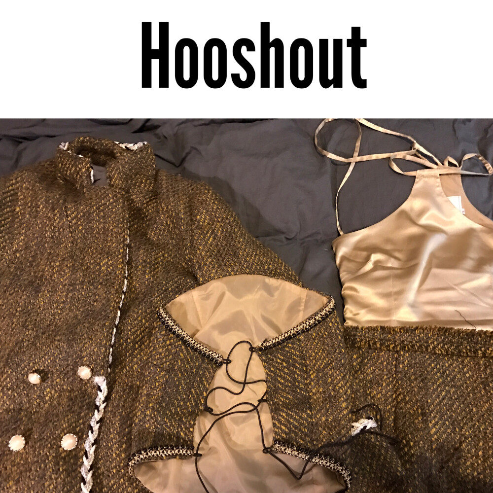 定制 呼啸Hooshout/限量三件套黄色呢子大衣肚兜连衣裙