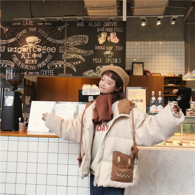 冬装女装韩版日系甜美学生宽松显瘦卡通休闲连帽面包服棉衣外套女