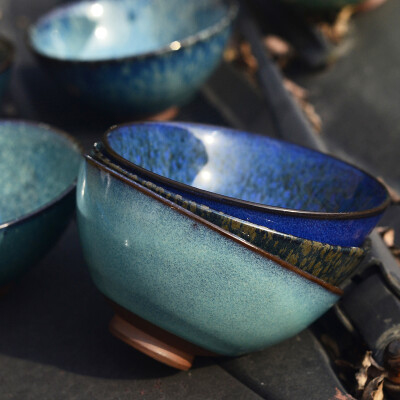 江南生活家用创意陶瓷米饭碗日式复古釉下彩饭碗小汤碗粗陶斗笠碗