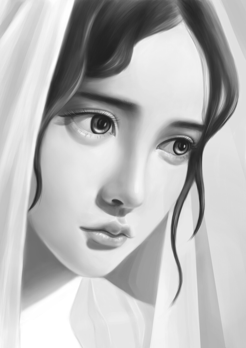 肉肉收图手绘厚涂风水彩唯美人物