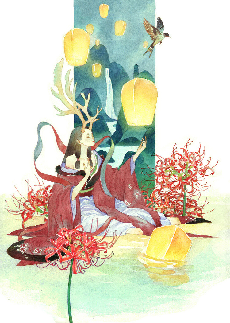 插画绘画 壁纸封面 手绘 水彩古风 仕女 美人赞评论146更多