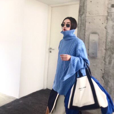 「Keiko's stylish 」2017 复古麻花开叉高领加厚中长款毛衣女