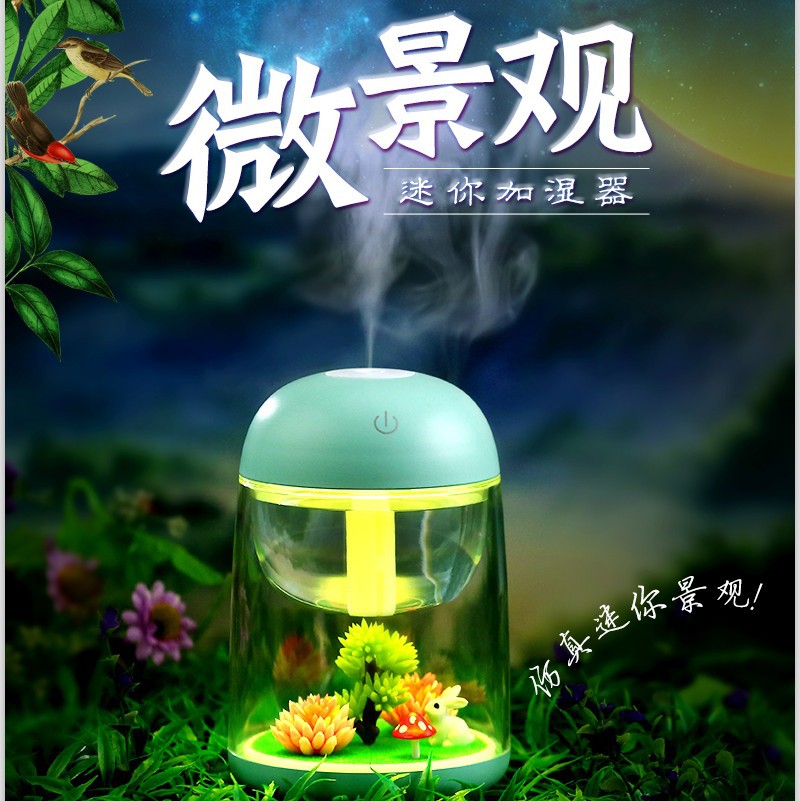 创意新款微景观夜光加湿器办公桌面补水加湿器USB迷你车载加湿器