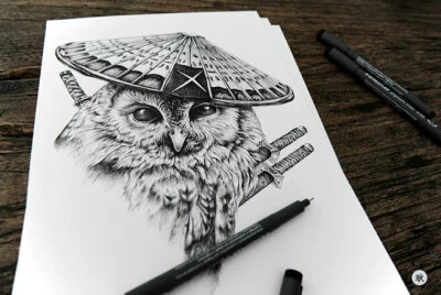 “Owl 鸮” 出色的针管笔猫头鹰插画，来自北京插画师耿伟，他同时是一名互动设计师和艺术总监，就职于北京奥美。（devilfruit.net）