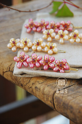 素锦年原创时尚甜美复古珍珠花朵石榴石新娘伴娘民国风古典发卡夹