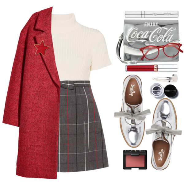 A fashion look from January 2018 featuring white top, red coat and Miu Miu. Browse and shop related looks.