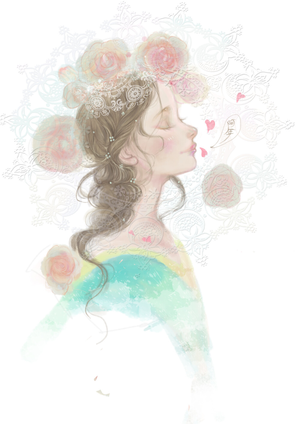 肉肉收图手绘厚涂风水彩唯美人物