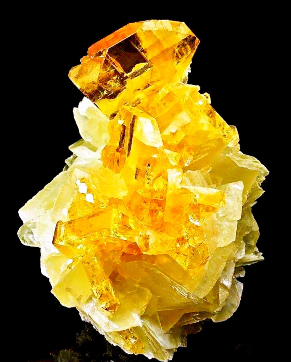 方解石上的金色重晶石 Golden Barite on Calcite Crystals 金灿灿的一大块~ ​​​