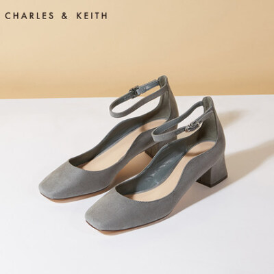 CHARLES＆KEITH单鞋女复古秋绒面玛丽珍小方头中跟鞋CK1-60900051