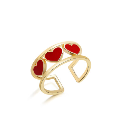 代购 法国设计师品牌Lasvenia Three Hearts Ring 红心可调节戒指