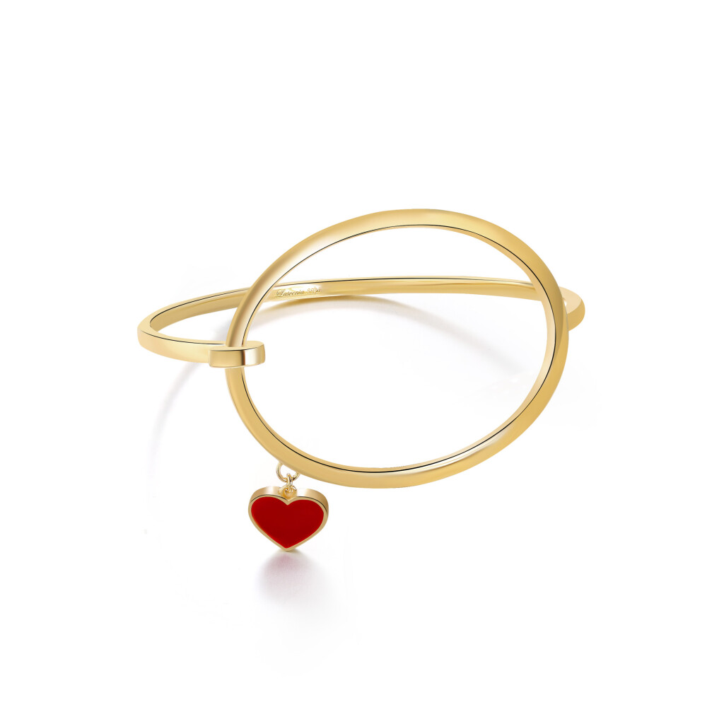 代购 法国设计师品牌Lasvenia Drop Heart Hoop Cuff 红心吊坠手环手镯